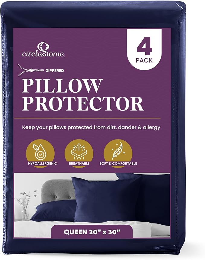 CirclesHome Pillow Protectors 4 Pack Queen Zippered by CirclesHome