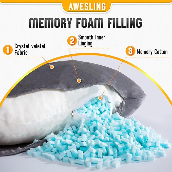 AS AWESLING Shredded Memory Foam Body Pillow, Pregnancy Pillows - Image 4