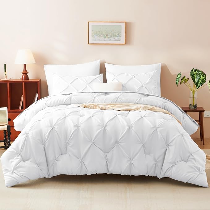CozyLux Queen Comforter Set White, 7 Pieces Pintuck Bed in A Bag, Premium White - Image 6