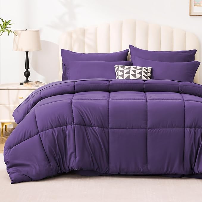Love's cabin Full Comforter Set Dark Purple, 7 Pieces Full Bed in a Bag by Lovescabin