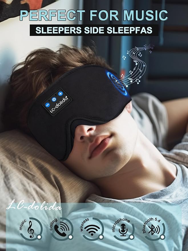 LC-dolida Sleep Headphones, 3D Sleep Mask Bluetooth Wireless Music Eye Mask - Image 3