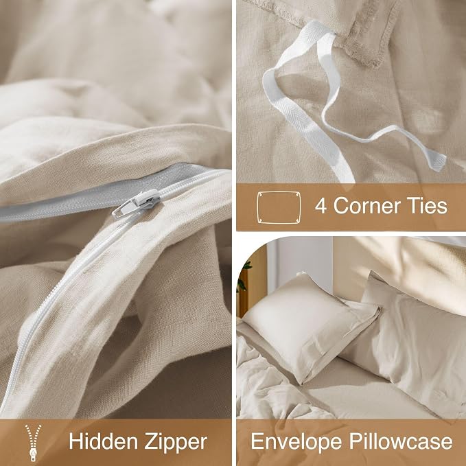 SONORO KATE 100% French Linen Duvet Cover, Soft Breathable - Image 8