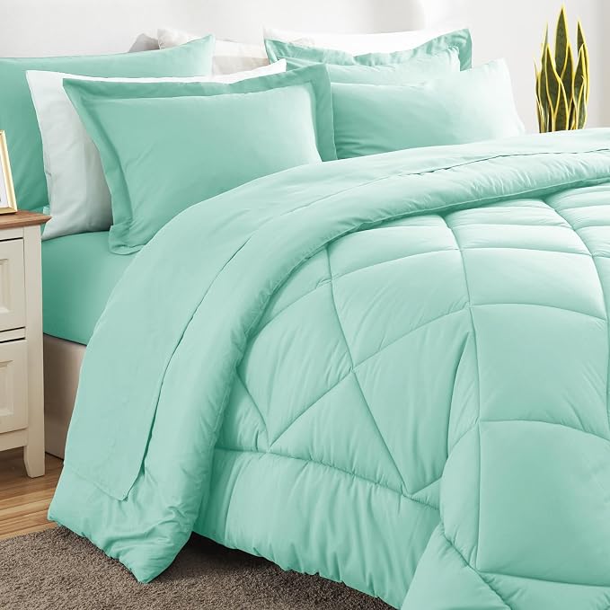 CozyLux Queen Comforter Set Mint Green - Image 8
