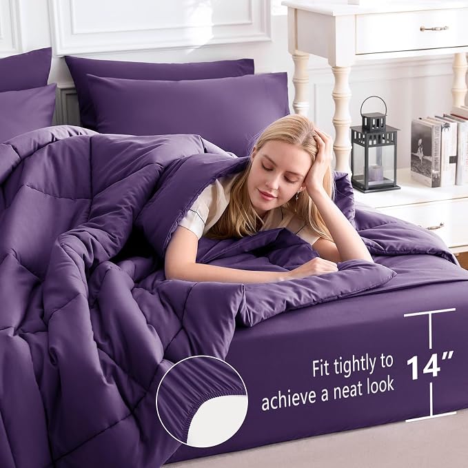 CozyLux Queen Comforter Set Purple, 7 Pieces Bed in a Bag, All Season Bedding - Image 5