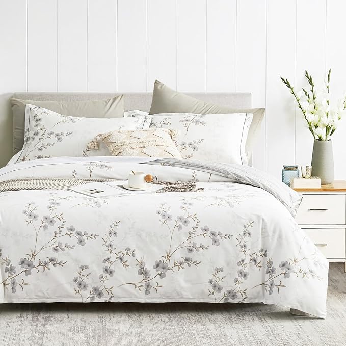 LEMIROE Vintage Botanical White Cotton Comforter Twin Size by LEMIROEBEDDING