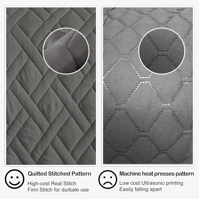 HORIMOTE HOME Quilt Set Queen Size Grey, Classic Geometric Diamond Stitched - Image 6