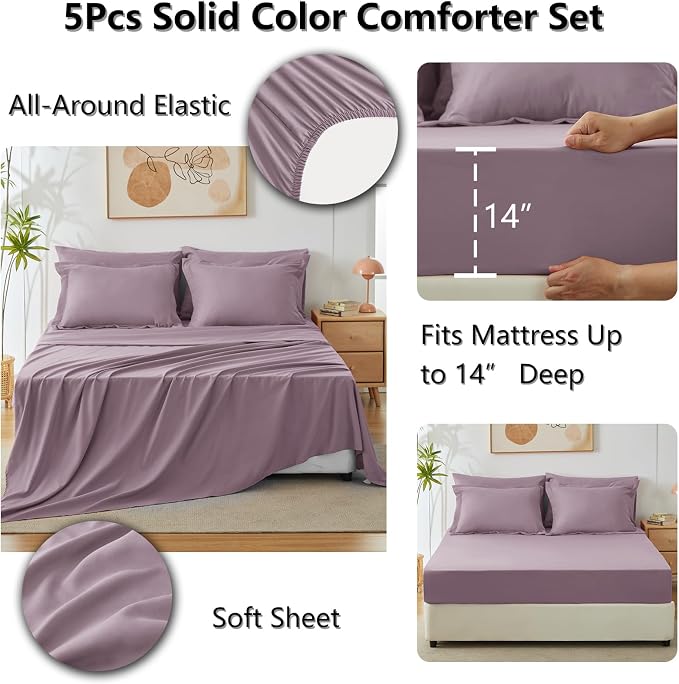 CozyLux Twin XL Comforter Set Dusty Purple, 5 Pieces Bed in a Bag Twin Extra - Image 7