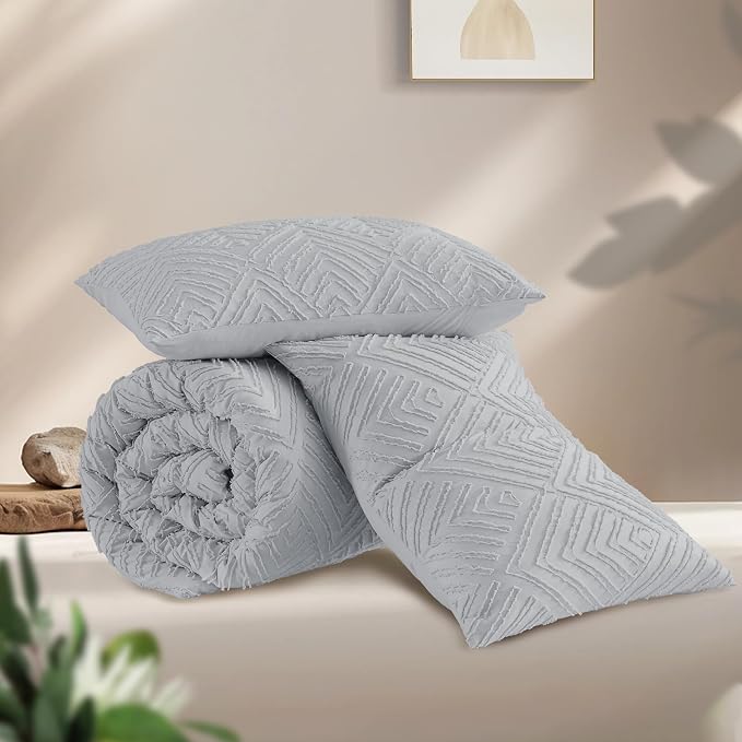 Andency Light Grey Boho Queen Comforter Set, Lightweight Fluffy Bedding - Image 3