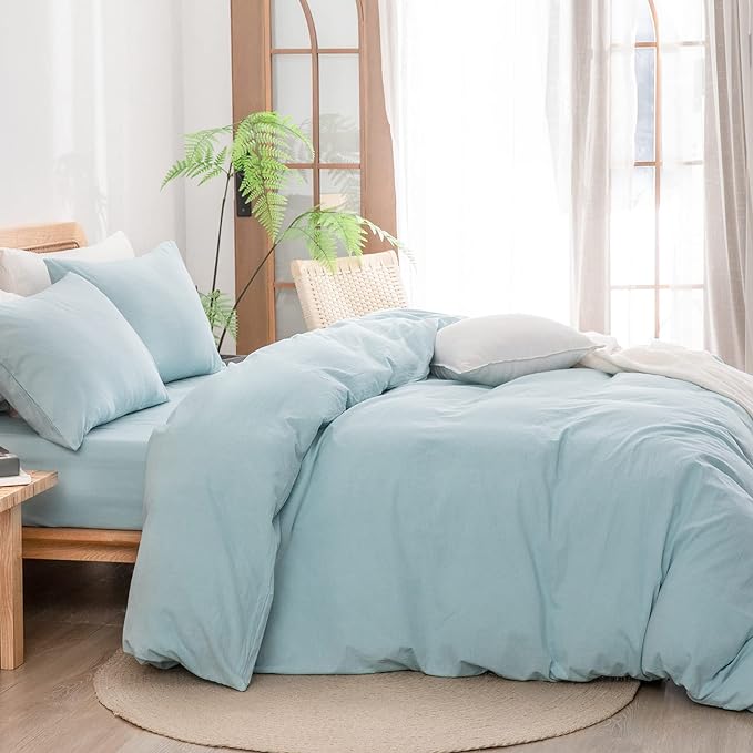BESTOUCH Duvet Cover Set 100% Washed Cotton Linen Feel Super Soft Comfortable - Image 3
