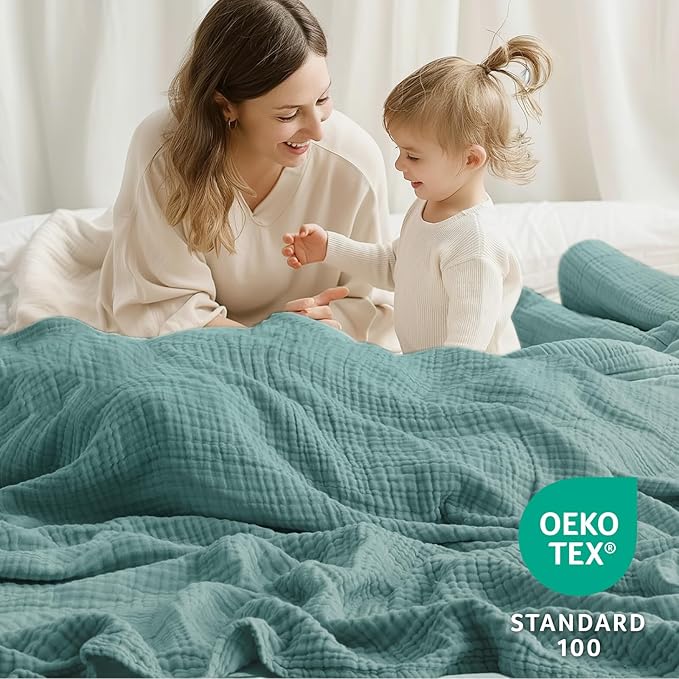 100% Cotton Muslin Blanket Queen 90" x 90", 6 Layers Breathable and Lightweight - Image 4