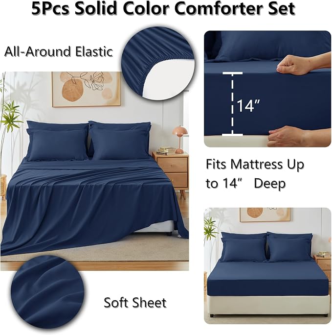 CozyLux Twin XL Comforter Set Navy Blue, 5 Pieces Bed in a Bag Twin Extra Long - Image 7