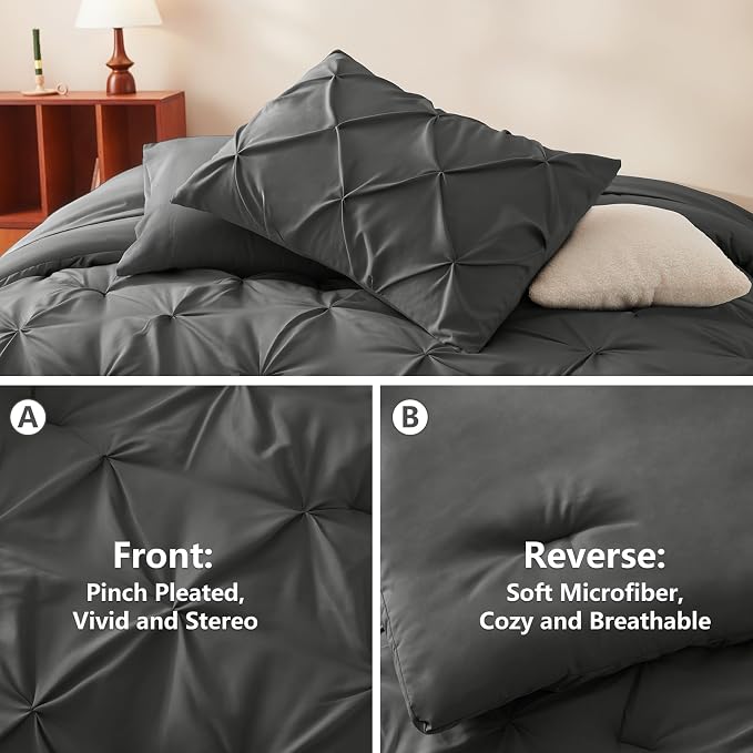 CozyLux California King Comforter Set Dark Grey - Image 3