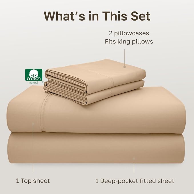 California Design Den King Size Sheets Set 600 Thread Count, 100% Cotton Sateen - Image 4