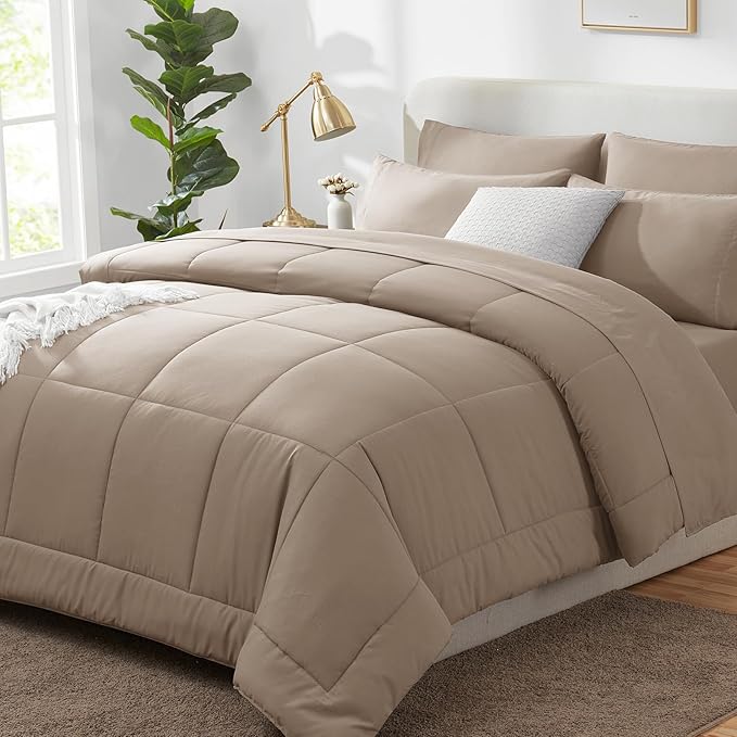 CozyLux Full Size Comforter Sets Khaki, 7 Pieces Bed in a Bag, Khaki Comforter by CozyLux
