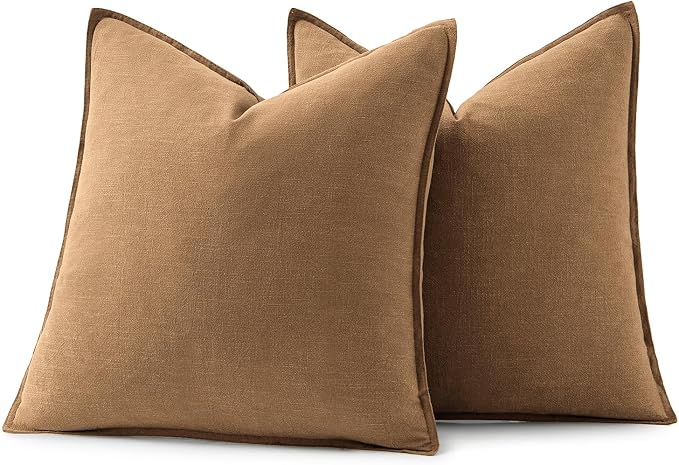 MIULEE Decorative Linen Pillow Covers 16x16 Inch Brown ​Boho Farmhouse​ - Image 6