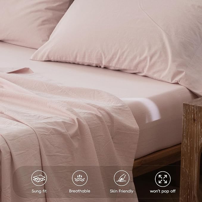 MooMee Fitted Bottom Sheet Only 100% Washed Cotton Linen Like Textured - Image 5
