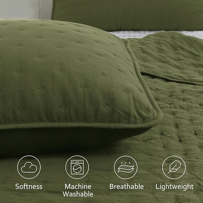ROARINGWILD Olive Green Cloud Twin Size Quilt Bedding Sets - Image 3