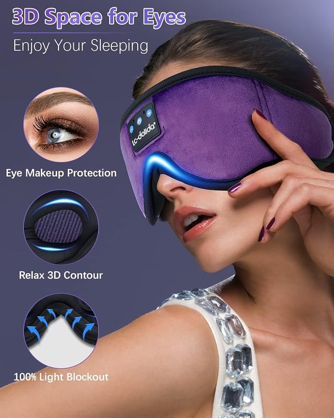 LC-dolida Sleep Headphones, Sleep Mask Bluetooth Wireless Music Eye Mask - Image 2