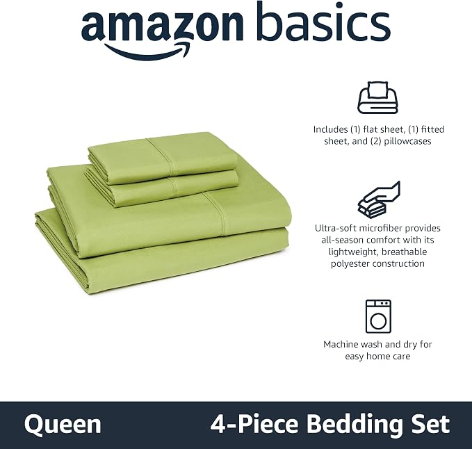 Amazon Basics Lightweight Super Soft Breathable Microfiber 4-Piece Bed Sheet Set - Image 2