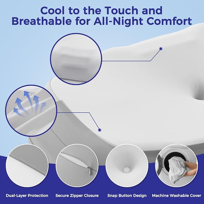 Cervical Neck Pillow for Sleeping, Ergonomic Side Sleeper Pillow, Memory Foam - Image 6