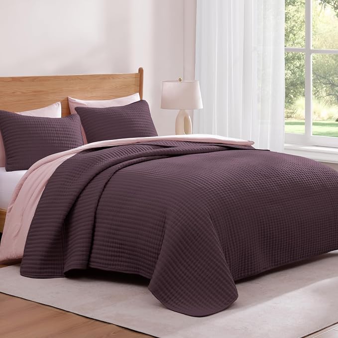 WRENSONGE King Size Quilt-3 Pieces Lightweight Italian Plum Bedspreads King - Image 2