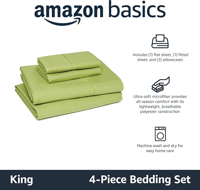 Amazon Basics Lightweight Microfiber 4-Piece Bed Sheet Set, Oliver Light - Image 2