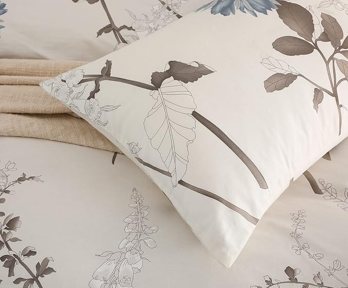 SLEEPBELLA Duvet Cover Twin Size, 600 Thread Count Cotton Botanical Flowers - Image 4