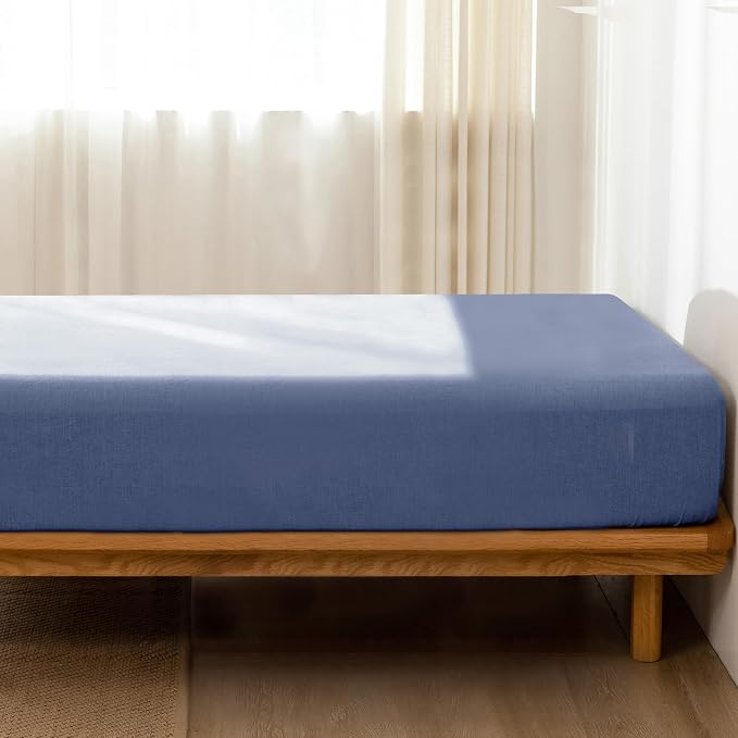 MooMee Fitted Bottom Sheet Only 100% Washed Cotton Linen Like Textured - Image 2