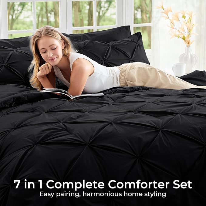 Sasttie Twin XL Comforter Set, 5-Piece Bed in a Bag, Pintuck Bedding Sets - Image 6