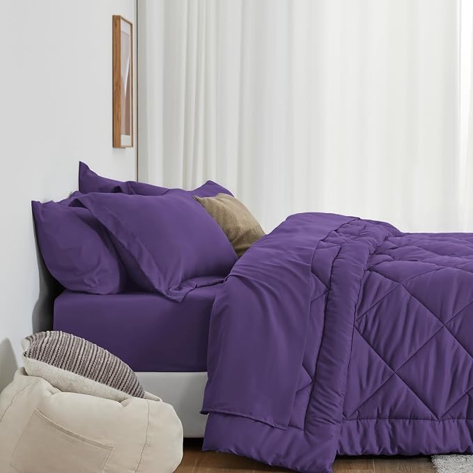 Love's cabin Full Comforter Set Purple, 7 Pieces Full Bed in a Bag, All Season - Image 3