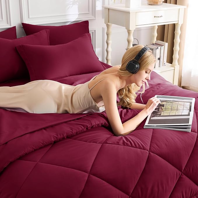 CozyLux Full Size Comforter Sets Burgundy - Image 4