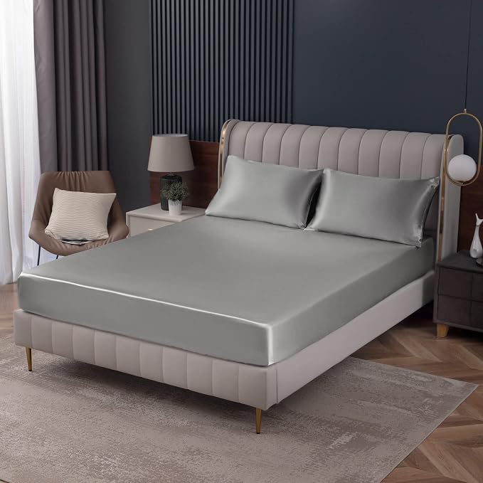 Homiest Luxury Light Grey Satin Fitted Sheet by Homiest