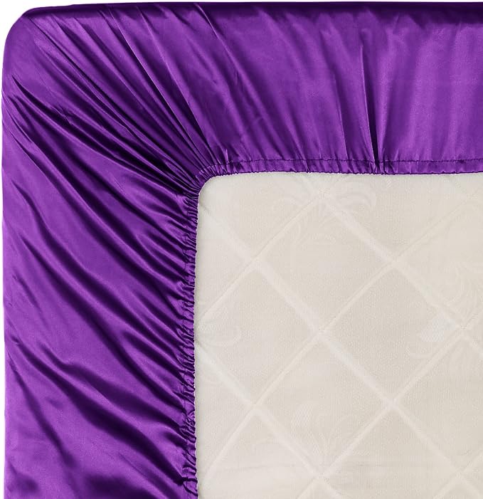 Homiest Purple Satin Fitted Sheet Queen Size, Deep Pocket, Luxury & Ultra Soft - Image 6