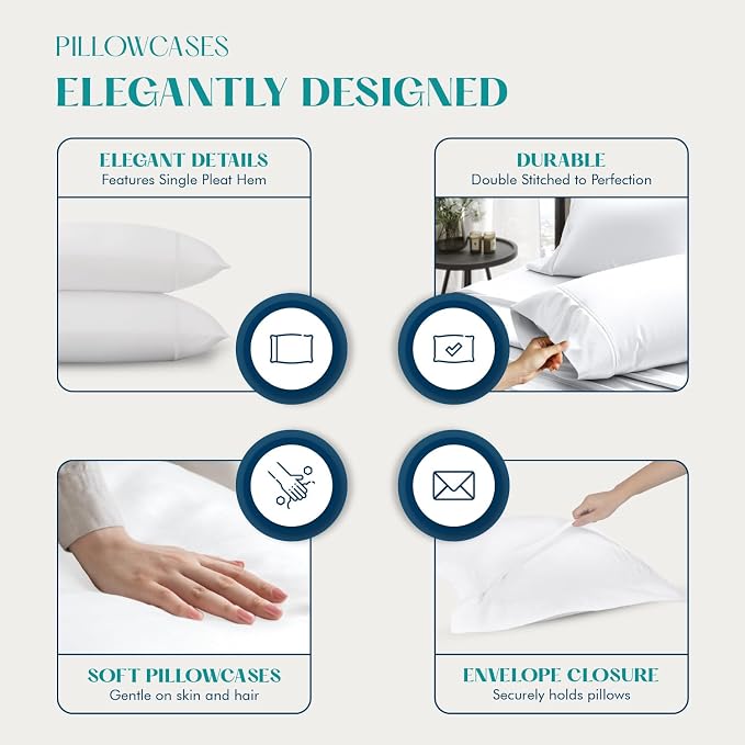 XOOX Linen 100% Egyptian Cotton King Pillow Cases Set of 2 - Image 4