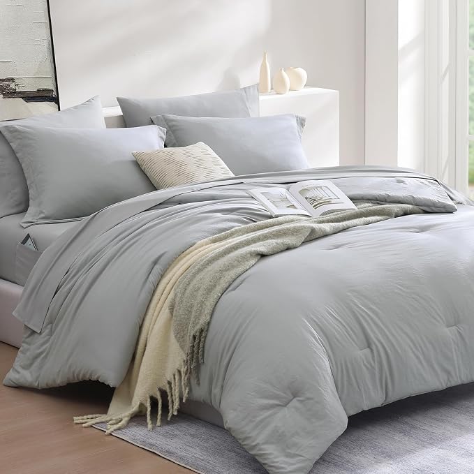 WRENSONGE Light Grey King Comforter Set, 7 Pieces Soft Microfiber King Size - Image 4