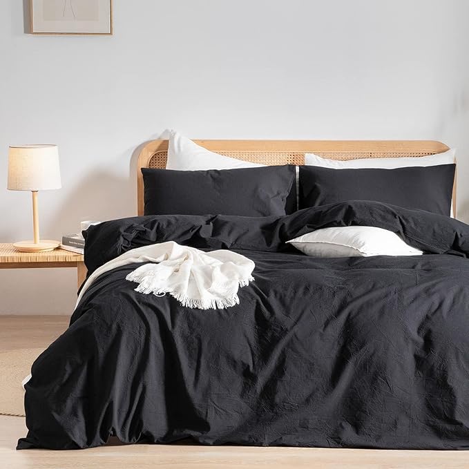 BESTOUCH Duvet Cover Set 100% Washed Cotton Linen Feel Super Soft Comfortable by BESTOUCH