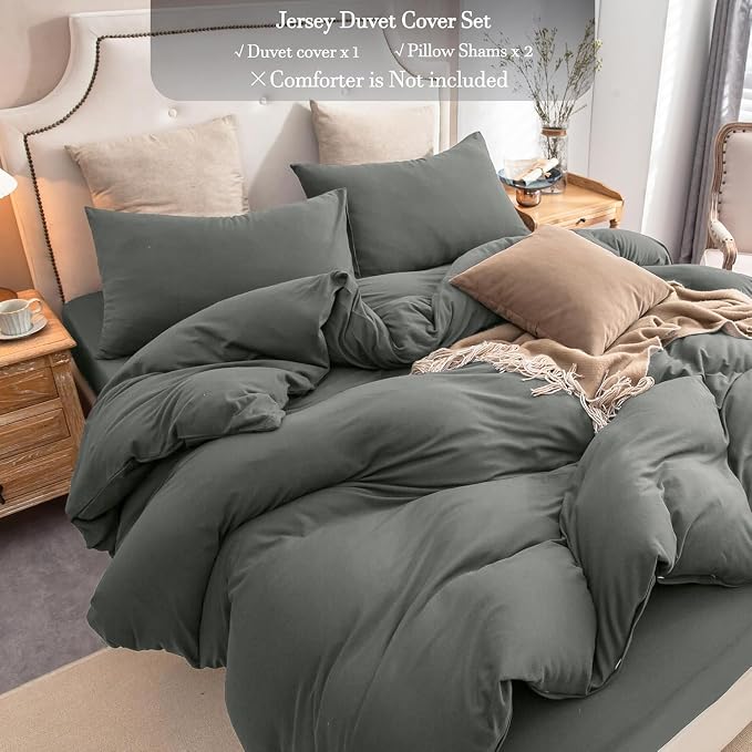 PURE ERA Jersey Knit Duvet Cover Set 100% T-Shirt Cotton Super Soft Comfy 3pc - Image 4
