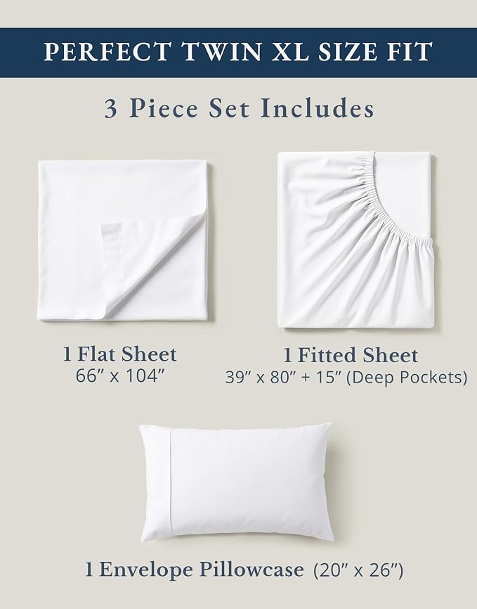 LANE LINEN 100% Organic Cotton White Twin XL Sheets Set 3-Piece Pure Percale - Image 4