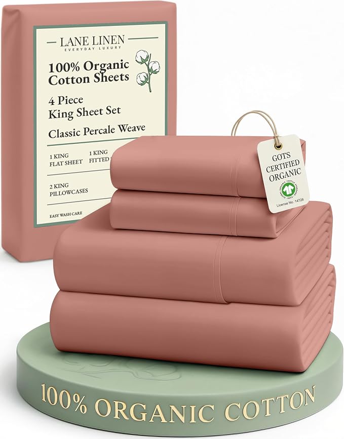 LANE LINEN 100% Organic Cotton Fully Elasticized King Sheet Set, Low Pilling by LaneLinen