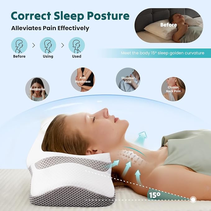 DUMOS Cervical Neck Pillow for Sleeping, Cooling Ergonomic Memory Foam Pillow - Image 6