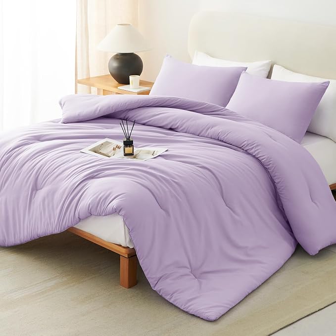 CozyLux Oversized King Comforter Set Lavender, 3 Pieces 120x98 Solid Breathable by CozyLux
