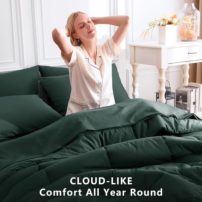 CozyLux King Size Comforter Set Forest Green, 7 Pieces Bed in a Bag, All Season - Image 4