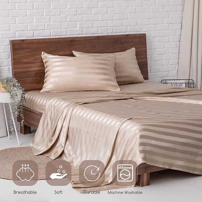 MR&HM Satin Bed Sheets, Full Size Sheets Set - Image 6
