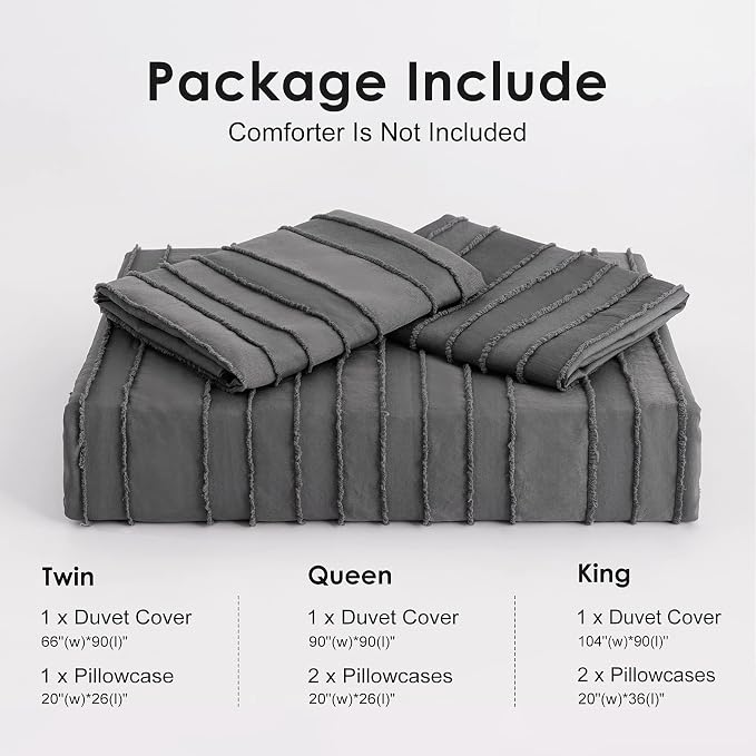 WARMDERN Gray Boho Duvet Cover Set Queen Size, Striped Textured Duvet Cover - Image 6