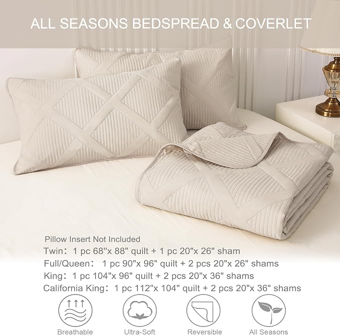 Exclusivo Mezcla Oversized King Quilt Set- Brich Beige Cal King Quilts Bedding - Image 6