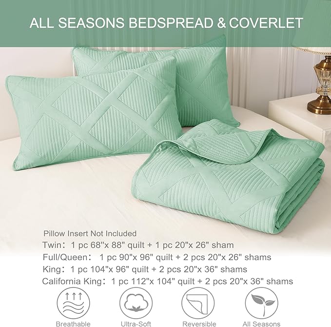 Exclusivo Mezcla Oversized King Quilt Set- Light Green Cal King Quilts Bedding - Image 6