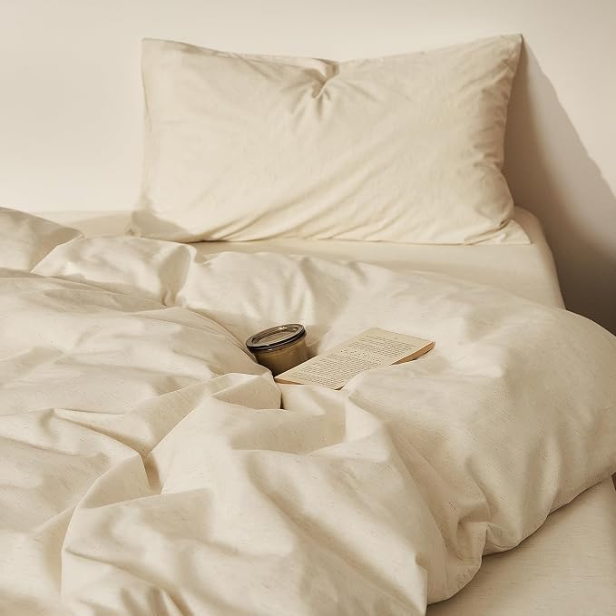mixinni 3 Piece Washed Cotton Linen Blend Duvet Cover Set Queen Size, Soft - Image 7