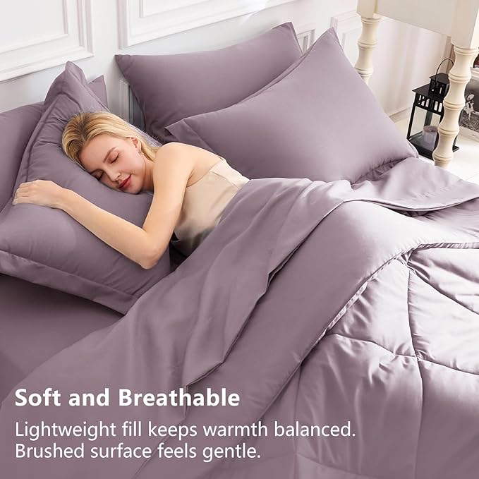 CozyLux Oversized Queen Comforter Set Dusty Purple, 7 Pieces Bed in a Bag - Image 3