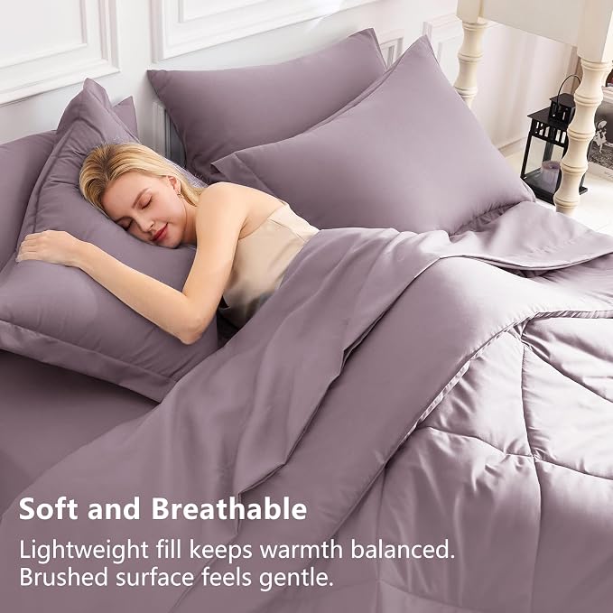 CozyLux Oversized King Comforter Set Dusty Purple, 7 Pieces Bed in a Bag - Image 3