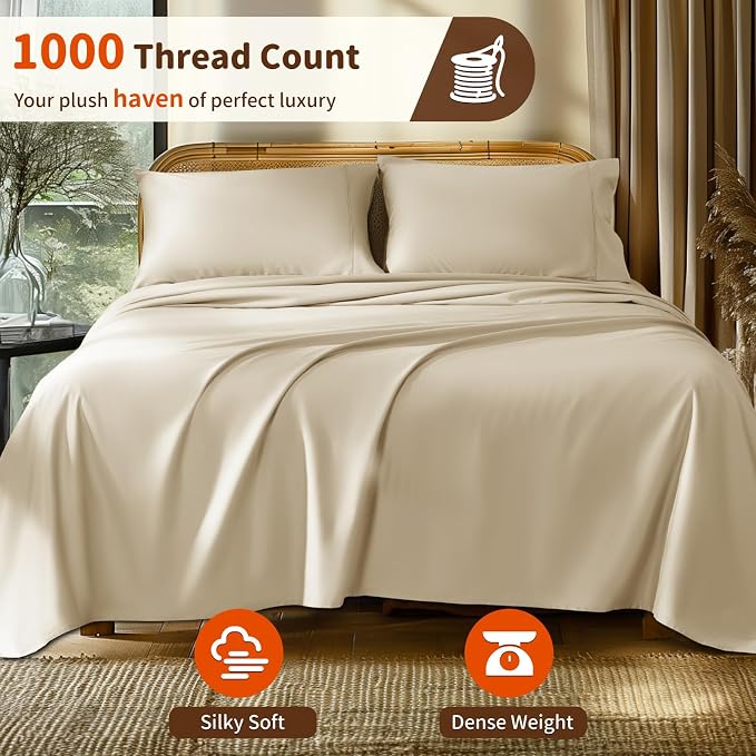 LBRO2M 1000 Thread Count 100% Egyptian Cotton Sheets Set Twin, 3 Piece Sets Bed - Image 2
